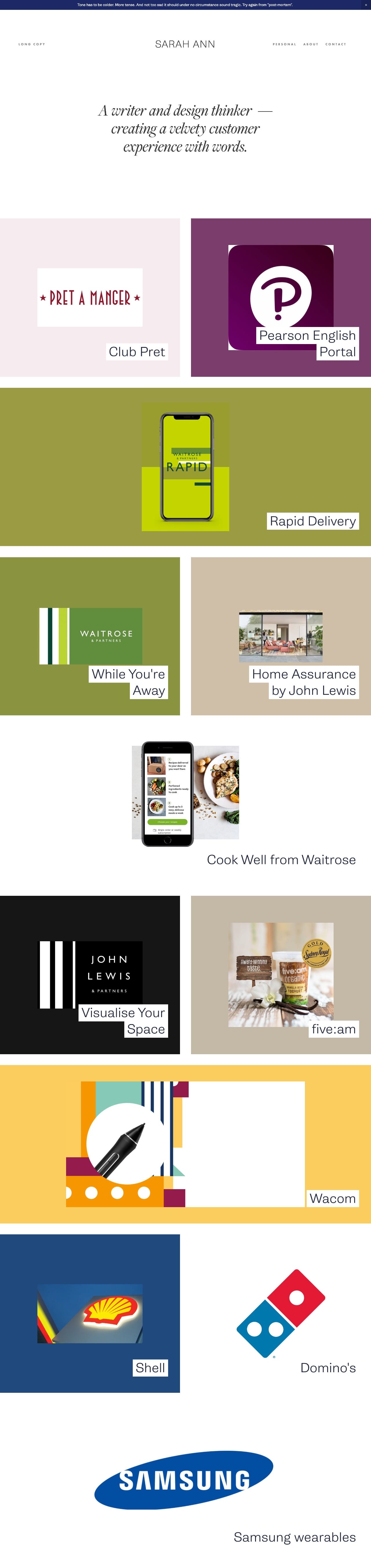 Sarah Ann writer portfolio - creative portfolio