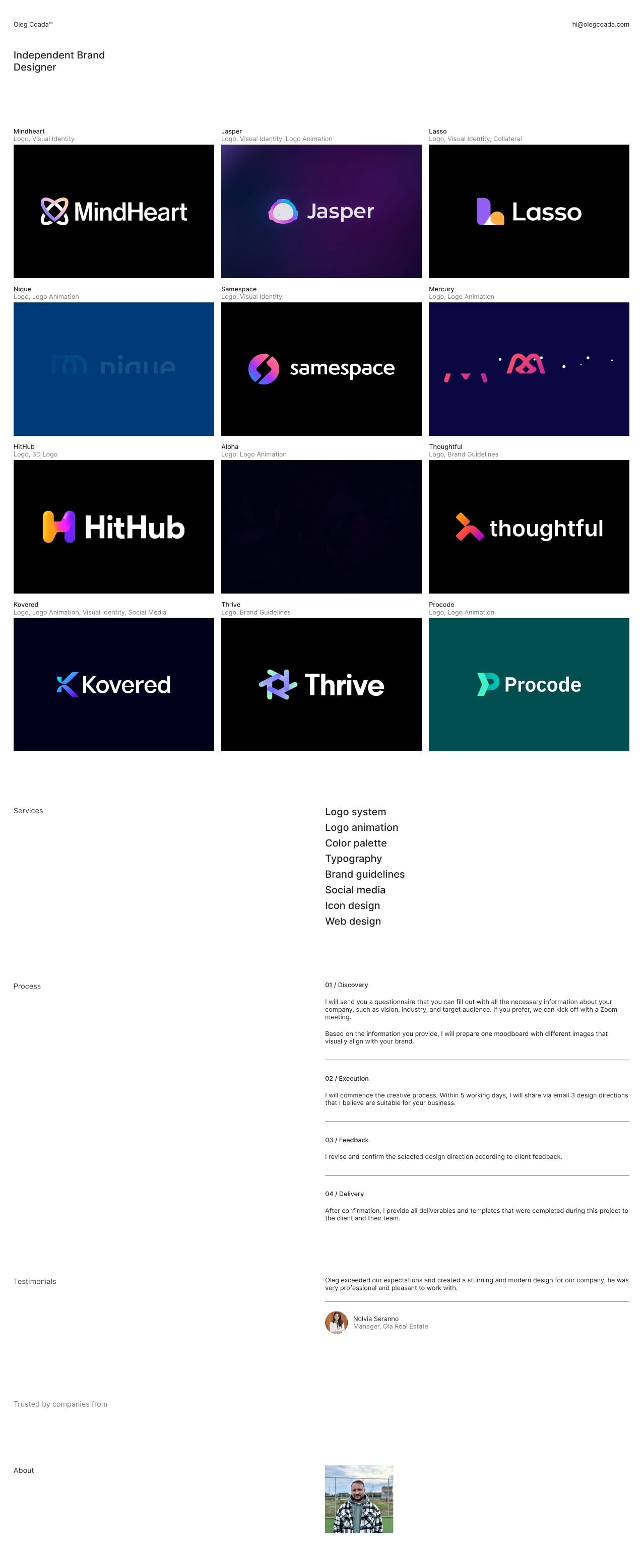 Oleg Coada brand designer portfolio - creative portfolio