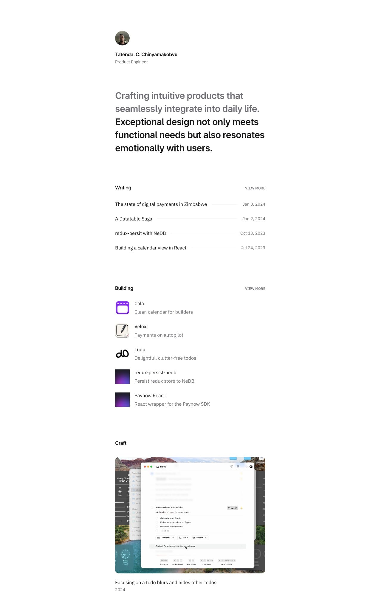 Tatenda. C. Chinyamakobvu creative developer portfolio - creative portfolio