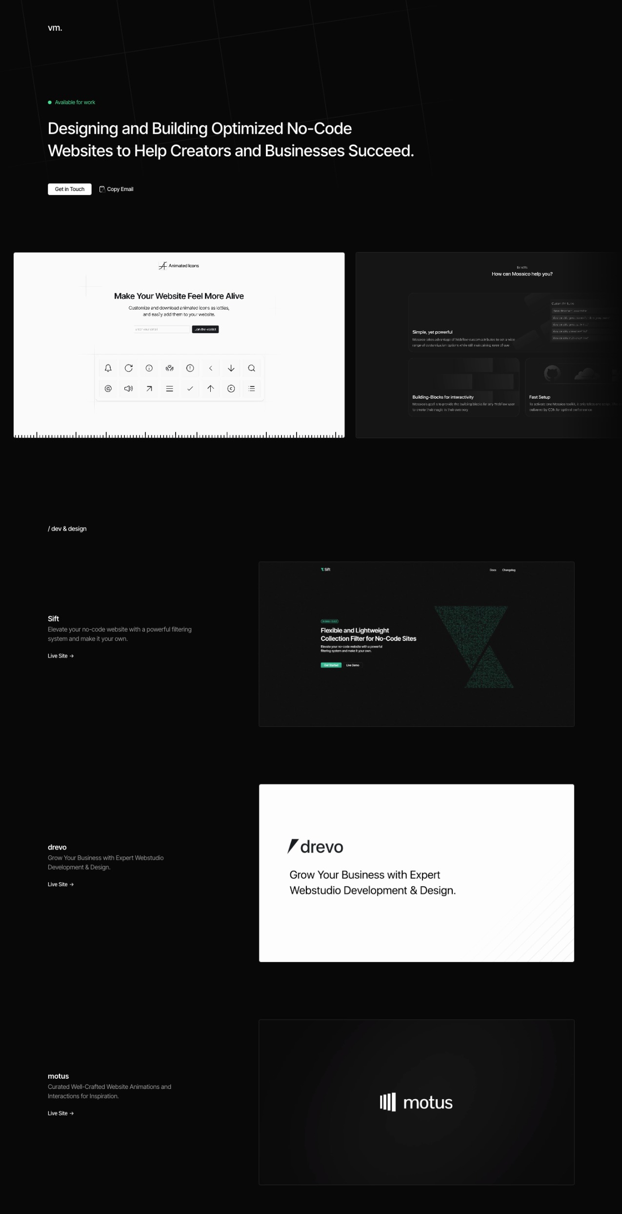 Vinicius Moreira no-code developer portfolio - creative portfolio