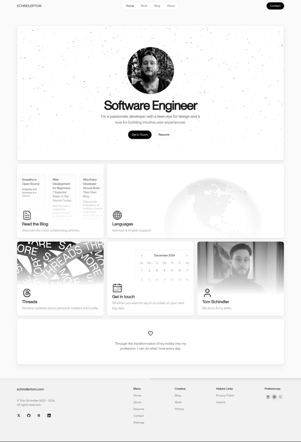 Tom Schindler creative developer portfolio - creative portfolio