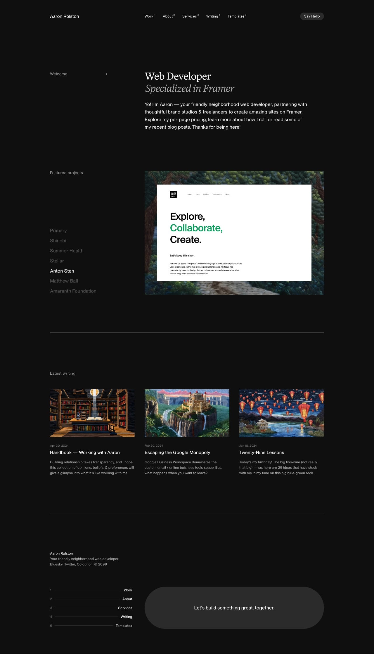 Aaron Rolston no-code developer portfolio - creative portfolio