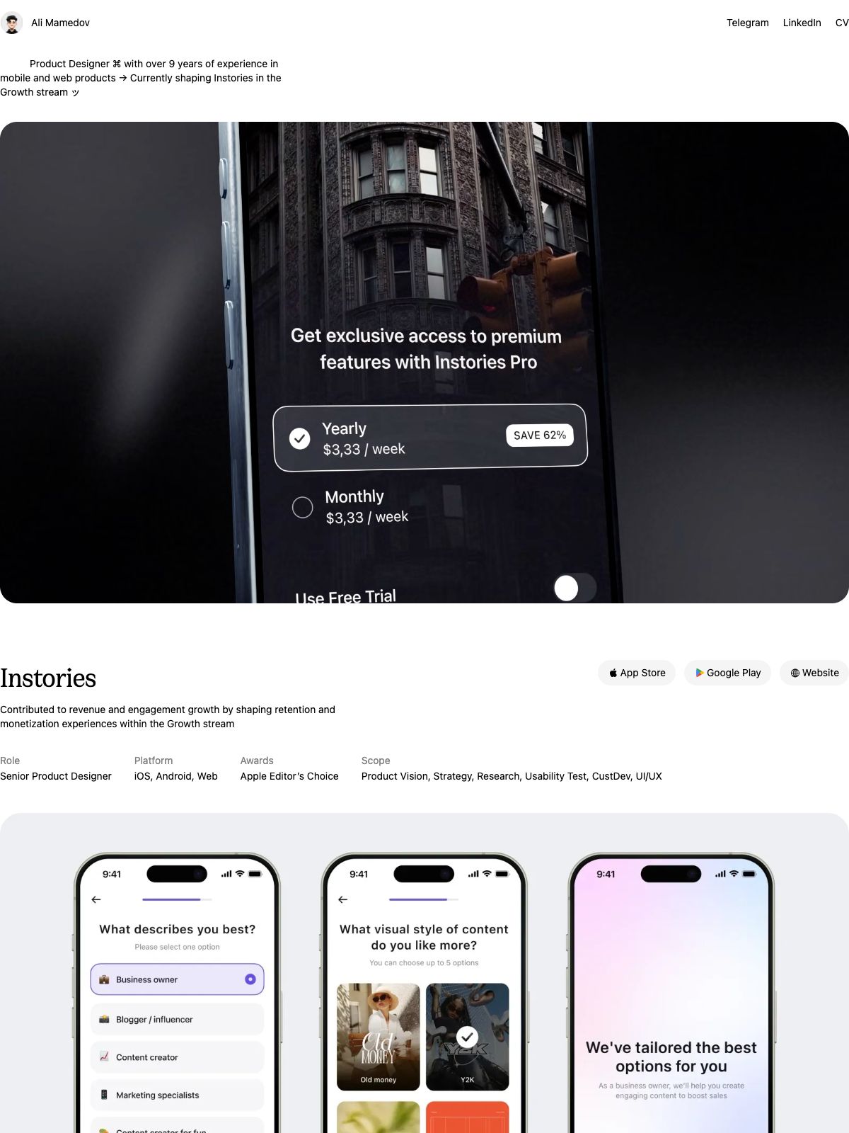Ali Mamedov ux & product designer portfolio - creative portfolio