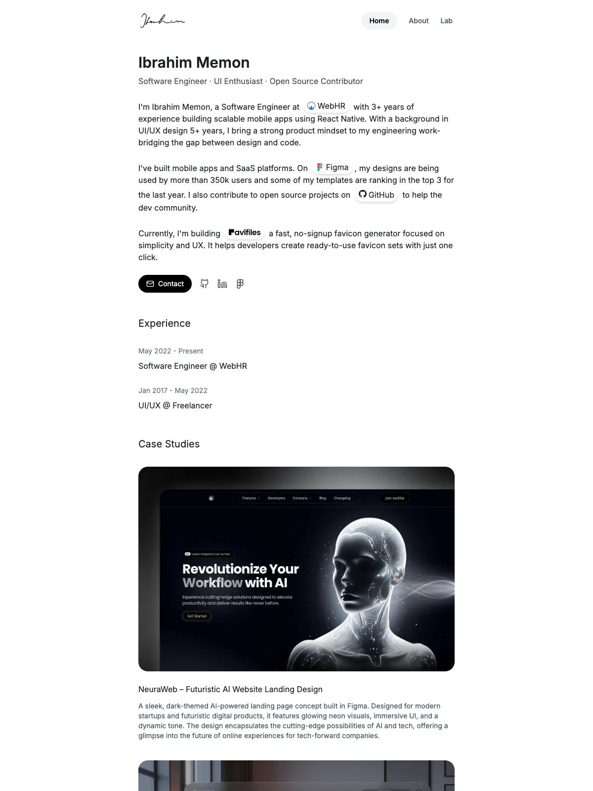 Ibrahim Memon software developer portfolio - creative portfolio