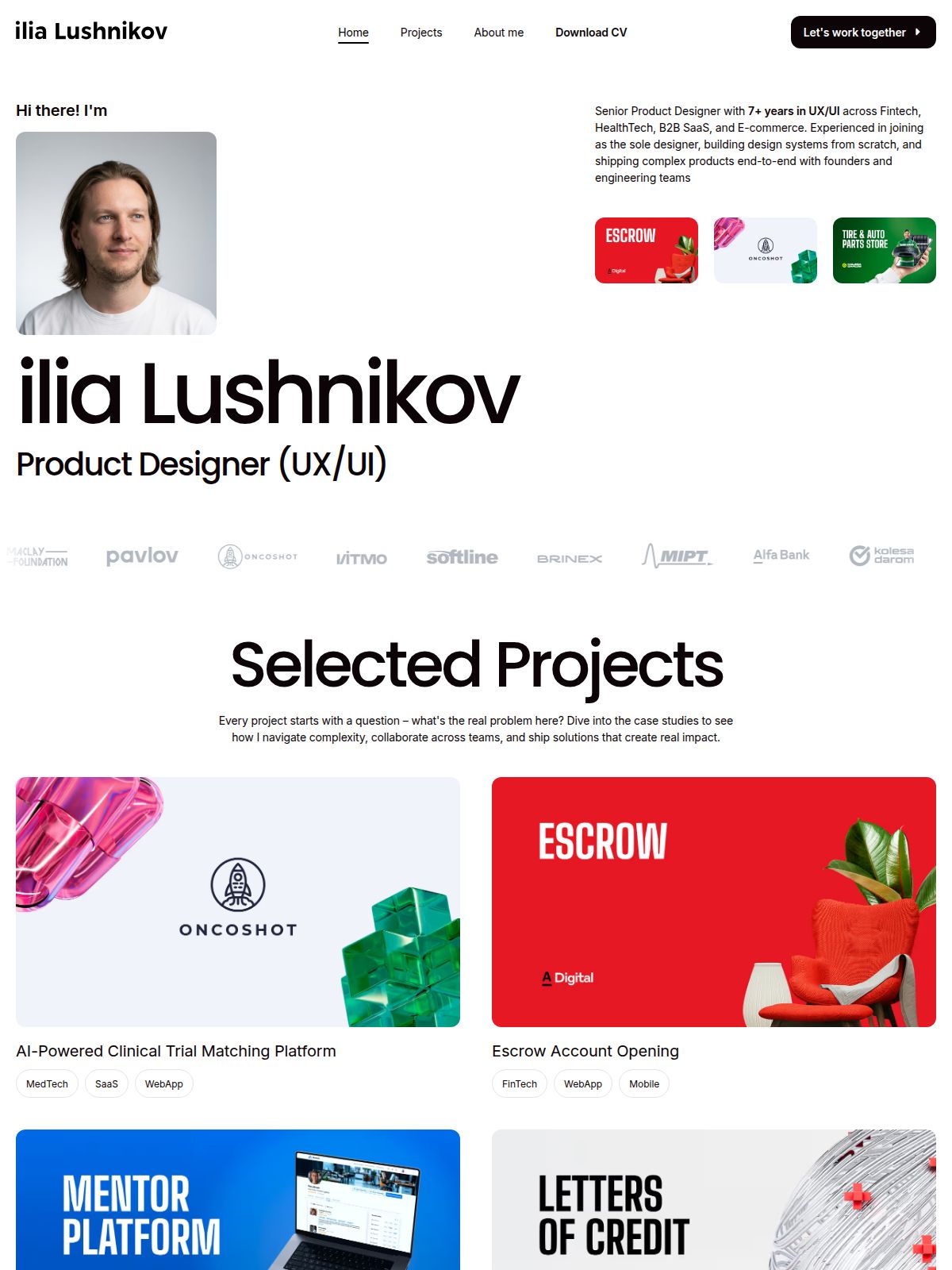 Ilia Lushnikov ux & product designer portfolio - creative portfolio